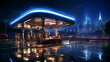 A modern filling station for refueling cars with gasoline, diesel or gas. AI generated photo