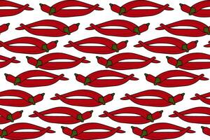Seamless pattern of 2 whole red hot chili peppers lying next to each other. Mexican spices. Isolate vector