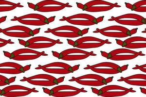 Seamless pattern of 2 whole red hot chili peppers lying next to each other. Mexican spices. Isolate vector