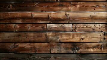 Textural surface of the wall of wooden horizontal planks of natural brown wood background. AI generated photo