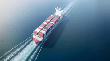 Large cargo ship with containers for cargo transportation. The concept of transportation of goods by sea on the terms of DAP DDP logistics. . photo