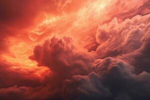 Beautiful sunset sky background. Dramatic sky with glowing clouds. Ai Generative photo