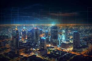 Smart city with wireless communication network and internet of things IOT Ai Generated photo