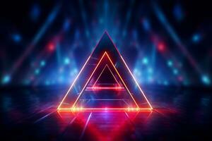 Abstract neon triangle background. 3d rendering. Neon triangle background. photo