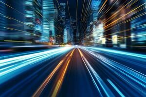 abstract speed motion blur on the road and city at night. photo