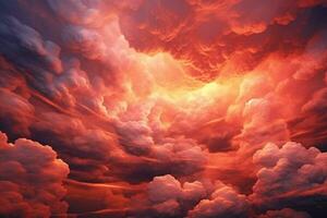 Beautiful sunset sky background. Dramatic sky with glowing clouds. Ai Generative photo