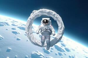 Astronaut floating in the space. Mixed media. Mixed media photo
