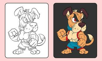 Coloring mascot with dog character, fighting dog, cartoon illustration vector