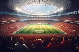 Digital Football or soccer stadium at night with crowd of fans. 3D rendering photo