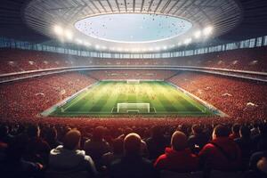 Digital Football or soccer stadium at night with crowd of fans. 3D rendering Ai Generated photo