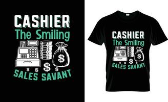 cajero el sonriente ventas sabio vistoso gráfico camiseta, camiseta impresión Bosquejo vector