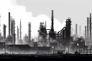 Oil refinery at sunset 3d render Ai Generated photo