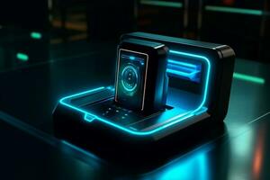 Fingerprint with smart lock on the screen. 3d rendering Ai Generated photo