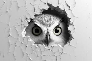 Eagle breaking through a cracked wall with a hole in it. Ai Generative photo