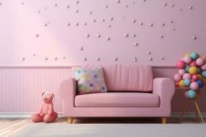 Interior of pink living room with pink sofa, 3d render Ai Generative photo