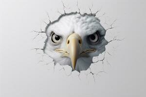 Eagle breaking through a cracked wall with a hole in it. Ai Generative photo