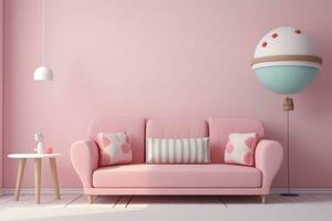 Interior of pink living room with pink sofa, 3d render Ai Generative photo