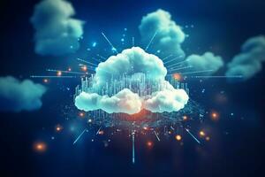 Cloud computing technology concept. 3d rendering toned image double exposure photo