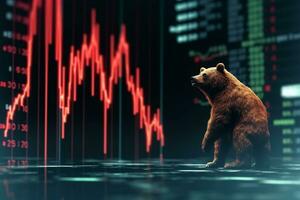 Bear bear on the background of the stock exchange. Stock market concept Ai Generated photo