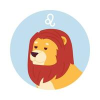 Leo zodiac flat round vector spot illustration. Lion 2D cartoon character on white for web UI design. Astrology isolated editable creative hero image