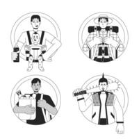 Archetypes flat line black white vector characters set. Different personalities. Editable outline half body person. Simple cartoon isolated spot illustrations collection for web graphic design