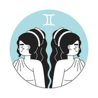 Twins woman gemini zodiac monochrome round vector spot illustration. Attractive women 2D flat bw cartoon character for web UI design. Astrology isolated editable hand drawn hero image