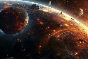 Planets and galaxies in space showing the beauty of space exploration. Ai Generative photo