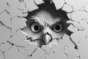 Eagle breaking through a cracked wall with a hole in it. Ai Generative photo