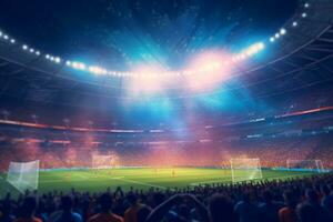 Digital Football or soccer stadium at night with crowd of fans. 3D rendering Ai Generated photo