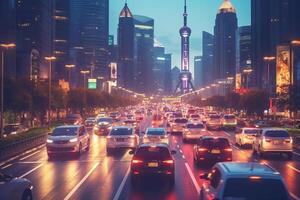Highway traffic in the city at night. 3D rendering. photo