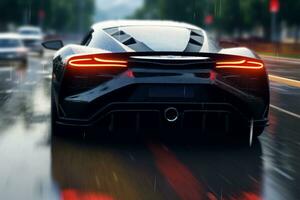 3D rendering of a sports concept car on the road with motion blur Ai Generated photo