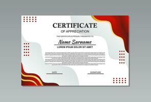 red and gold horizontal certificate template design in abstract style for appreciation. vector