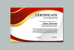 red and gold horizontal certificate template design in abstract style for appreciation. vector