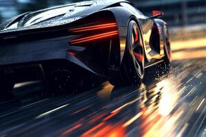 3D rendering of a sports concept car on the road with motion blur Ai Generated photo