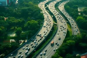 Aerial view of the highway in Bangkok, Thailand. Top view. Ai Generative photo