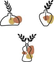 Leaf Vase Line Art Illustration. Vector Element Set.