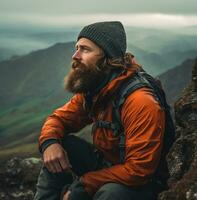 A mountain man looks out over a valley stock video, wanderlust travel stock images, travel stock photos wanderlust