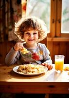 retrato de un niño comiendo un comida, mundo comida día imágenes foto