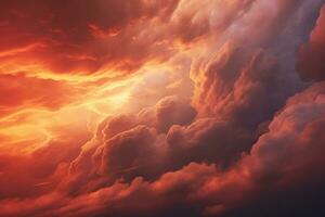 Beautiful sunset sky background. Dramatic sky with glowing clouds. Ai Generative photo
