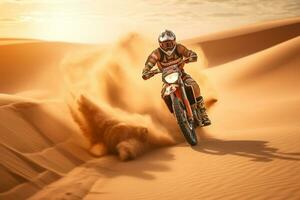 Motocross rider on the race. Extreme motocross concept. Ai Generative photo