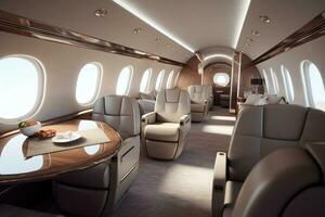 Interior of a private jet. Interior of a private plane.  Ai Generative photo