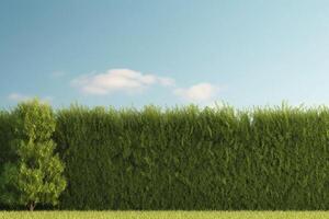 verde bosque y azul cielo. naturaleza antecedentes. 3d representación. ai generado foto