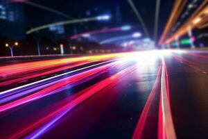 car light trails on the street in shanghai china. Ai Generated photo