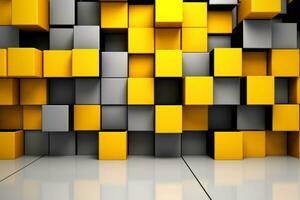 Abstract background of yellow and black cubes. 3d render illustration. Ai Generated photo