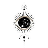 Eye image. Retro style for tattoos. Esoteric eye with planets and rays vector