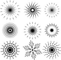 Set of black stars and the sun. On a white background. Image of vector mandalas in doodle style