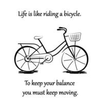 Bicycle vector in doodle style isolated on white background. Hand drawn vehicles illustration. Cycling quotes. Women's bike