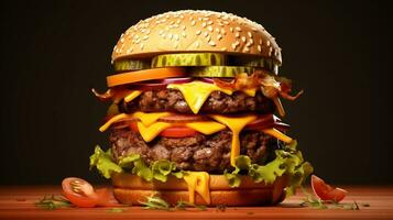 sabroso carne hamburguesa con queso y ensalada, mundo comida día imágenes foto