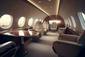Interior of a private jet. Interior of a private plane.  Ai Generative photo