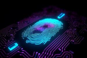 3d rendering of red and blue glowing Digital fingerprint on black background. photo